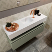 MONDIAZ ANDOR Toiletmeubel 100x30x30cm met 1 kraangaten 1 lades army mat Wastafel Lex midden Solid Surface Wit SW474064