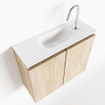 MONDIAZ TURE Kit lave-mains - 60x23x50cm - 1 trou de robinet - 2 portes - chêne blanchi mat - Lavabo centré - Solid Surface Blanc SW475125
