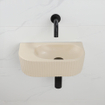 QeramiQ Fuente Ensemble de Lavabo - 40x21.5x12cm - strié - demi-rond - sans trou pour robinet - céramique - ensemble de robinet noir mat - bouchon de vidange - siphon abaissé - beige SW1233089