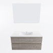 Mondiaz VICA ensemble de meuble de salle de bain - 100cm - meuble sous-vasque marron clair gris - 2 tiroirs - lavabo denia milieu - 1 trou de robinet - couleur Blanc Brillant - miroir LED - version XL 60cm de haut SW1092001