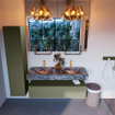 Mondiaz ALAN-DLUX Ensemble de meuble - 130cm - meuble Army mat - 1 tiroir - Lavabo Cloud Lava suspendu - vasque Gauche et droite - 2 trous de robinet SW808447