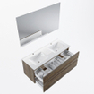 Mondiaz VICA ensemble de meuble de salle de bain - 120cm - meuble sous-vasque marron foncé gris - 2 tiroirs - lavabo denia double - 2 trous de robinet - couleur Blanc Brillant - miroir LED - version XL 60cm de haut SW1092011