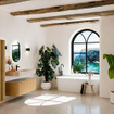MONDIAZ THOR-DLUX 120cm badmeubel ronding links + rechts kleur Oak met 1 lade en 2 deuren. Vrijhangende wastafel CLOUD Midden 1 kraangat kleur Saba. SW1463433
