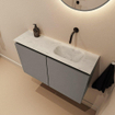 MONDIAZ TURE-DLUX Meuble WC 80 cm Smoke. Lavabo EDEN Opalo position droite. Sans trou de robinet. SW1104573
