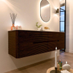 Mondiaz CIRO-DLUX Ensemble de meubles de salle de bains - 160x45x50cm - Plan-vasque Solid surface Ostra - 1 lavabo à droite - sans trous de robinetterie - 4 tiroirs - Noyer SW1530389