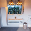 Mondiaz ALAN-DLUX Ensemble de meuble - 120cm - meuble Frappe mat - 0 tiroirs - Lavabo Cloud Frappe suspendu - vasque Gauche et droite - 0 trous de robinet SW809131