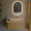 MONDIAZ KURVE-DLUX Meuble de salle de bains 95cm arrondi à gauche couleur Dusk avec 1 tiroir et 1 porte. Lavabo BIG SMALL à droite sans trou de robinet Saba. SW1433323