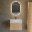 MONDIAZ KURVE 60cm Meuble salle de bain - couleur Oak - 1 tiroir - vasque CLOUD centre - 1 trou de robinet - Talc SW1138142