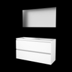 Basic-Line Basic 46 ensemble de meubles de salle de bain 120x46cm sans poignée 2 tiroirs lavabo acrylique 0 trous de robinetterie miroir mdf laqué blanc glacier SW350807