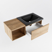 MONDIAZ BUKLA 100cm meuble de salle de bains avec module ouvert 40 couleur Washed Oak avec 1 tiroir. Lavabo CLOUD à droite 0 trou de robinet couleur Urban. SW1382054