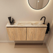MONDIAZ TURE-DLUX Meuble de toilettes 100 cm Washed Oak. Lavabo EDEN Frappe position droite. Avec 1 trou de robinet. SW1103086