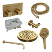 BRAUER Stripe Douche de tête thermostatique encastrée - boutons-poussoirs - SET 29 - pomme de douche 25 cm - bras mural courbé - douchette 3 positions - flexible de douche - coude mural - or brossé PVD SW1434852