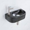 QeramiQ Fuente Ensemble lave-mains - 40x21.5x12cm - gauche - nervuré - demi-rond - 1 trou de robinet - céramique - robinet de lave-mains inox brossé - bonde - siphon abaissé - noir mat SW1233018