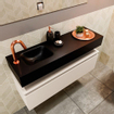 MONDIAZ ANDOR Toiletmeubel - 100x30x30cm - 1 kraangat - 1 lades - linen mat - wasbak links - Solid surface - Zwart SW474678