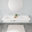 MONDIAZ ALAN 200cm - Ensemble meuble de salle de bains - solid surface - tablette avec lavabo suspendu - 2 bassins - 0 trous de robinet - talc SW408741