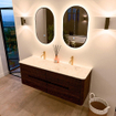 Mondiaz CIRO-DLUX Badkamermeubelset - 140x45x50cm - Solid surface wastafel Ostra - 2 wasbak Dubbel - 2 kraangaten - 4 lades - Walnut SW1530372