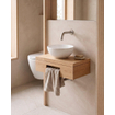 Royal Plaza Terra Fonteinplank - 40x25x10cm - met handdoekhouder - waskom wit glans - fonteinkraan RVS - afvoerplug - sifon - sandwood (licht eiken) SW1574516
