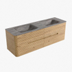 Mondiaz CIRO-DLUX Meuble de salle de bains - 150x45x50cm - lavabo en solid surface Oza - 2 vasques double - sans trous de robinetterie - 4 tiroirs - Chêne SW1531139