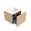 MONDIAZ KURVE 50cm Meuble salle de bain - couleur Oak - 1 tiroir - vasque GRUNNE centre - 1 trou de robinet - Talc SW1138137