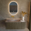 MONDIAZ KURVE-DLUX meuble de salle de bains 105cm arrondi Droit couleur Shadow avec 1 tiroir et 1 porte. Lavabo BIG SMALL Gauche sans trou de robinet Oza. SW1432875