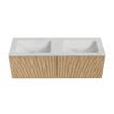 MONDIAZ KURVE-DLUX 130cm Meuble salle de bain - couleur Oak - 2 tiroirs - vasque LEAF double - sans trou de robinet - couleur Opalo SW1137585