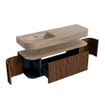 MONDIAZ THOR-DLUX 140cm meuble de salle de bains arrondi gauche + droite couleur Walnut avec 1 tiroir et 2 portes. Vasque suspendue CLOUD gauche 1 trou de robinet couleur Arena. SW1464401