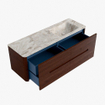Mondiaz CIRO-DLUX Badkamermeubelset - 140x45x50cm - Solid surface wastafel Frappe - 1 wasbak Rechts - 1 kraangat - 4 lades - Ruby SW1531358