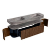 MONDIAZ THOR-DLUX 170cm badmeubel ronding links + rechts kleur Walnut met 1 lade en 2 deuren. Vrijhangende wastafel CLOUD Dubbel zonder kraangat kleur Oza. SW1465671