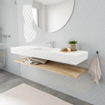 MONDIAZ ALAN 150cm - Ensemble meuble de salle de bains - tablette - chêne blanchi - lavabo suspendu - lavabo centré - 1 trou de robinet - talc SW408785
