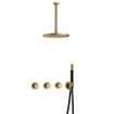 Hotbath Cobber IBS70 Ensemble de douche de tête encastré - bras de plafond 30 cm - douche de tête ronde 30 cm - douchette à main en barre - laiton brossé SW677652