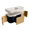 MONDIAZ THOR-DLUX 100cm badmeubel ronding links + rechts kleur Oak met 1 lade en 2 deuren. Vrijhangende wastafel CLOUD Links zonder kraangat kleur Frappe. SW1467303