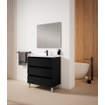 Adema Chaci PLUS Ensemble de meuble - 79.5x86x45.9cm - 1 vasque rectangulaire en céramique Blanc - 1 trou de robinet - 3 tiroirs - miroir rectangulaire - Noir mat SW926050