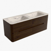 Mondiaz CIRO-DLUX Meuble de salle de bains - 130x45x50cm - Vasque solid surface Nata - 2 lavabos double - 2 trous de robinetterie - 4 tiroirs - Noyer SW1530559
