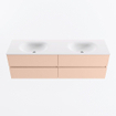 MONDIAZ Vica Ensemble meuble de salle de bains - 160cm - meuble bas rosee - 4 tiroirs - lavabo moon double - 2 trous de robinet - version haute 60cm - talc SW1080443