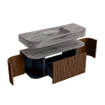 MONDIAZ THOR-DLUX 120cm badmeubel ronding links + rechts kleur Walnut met 1 lade en 2 deuren. Vrijhangende wastafel CLOUD Midden 1 kraangat kleur Sombra. SW1463710