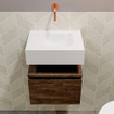 MONDIAZ ANDOR Toiletmeubel - 40x30x30cm - 0 kraangaten - 1 lades - dark brown mat - wasbak midden - Solid surface - Wit SW474305