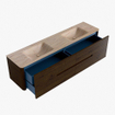 Mondiaz CIRO-DLUX Ensemble de meubles de salle de bains - 190x45x50cm - vasque solid surface Saba - 2 vasques double - sans trous de robinet - 4 tiroirs - Noyer SW1530709