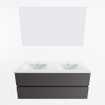 Mondiaz VICA ensemble de meuble de salle de bain - 120cm - meuble sous-vasque gris foncé - 2 tiroirs - lavabo denia double - 2 trous de robinet - couleur Blanc Brillant - miroir LED - version XL 60cm de haut SW1091921