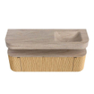MONDIAZ THOR-DLUX 150cm badmeubel ronding links + rechts kleur Oak met 1 lade en 2 deuren. Vrijhangende wastafel CLOUD Rechts 1 kraangat kleur Saba. SW1464880
