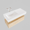 MONDIAZ ALAN 100cm - meuble bas - chêne vieilli - 1 tiroir - lavabo suspendu - vasque à gauche - 0 trous de robinet - talc SW408549