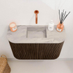 Mondiaz JOYA-DLUX 63.2cm toiletmeubel - ronding links en rechts kleur Walnut - Wastafel FAYE positie Midden Zonder kraangat kleur Glace. SW1422408