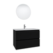 Saniclass Chaci Ensemble meuble de salle de bains - 80x46x55cm - lavabo en céramique blanc - 1 vasque ovale - 1 trou de robinet - 2 tiroirs - miroir rond avec éclairage - noir mat SW816261