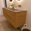 Mondiaz CIRO-DLUX Meuble de salle de bains - 150x45x50cm - lavabo en solid surface Oza - 2 vasques double - sans trous de robinetterie - 4 tiroirs - Chêne SW1531139
