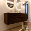 Mondiaz CIRO-DLUX Meuble de salle de bains - 150x45x50cm - Plan vasque solid surface Oza - 2 bacs Double - 2 trous de robinetterie - 4 tiroirs - Noyer SW1530645