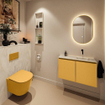 MONDIAZ TURE-DLUX meuble WC 80cm Ocher. EDEN lavabo Ostra position droite. Sans trou de robinet. SW1104948