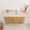 Mondiaz JOYA-DLUX 61.6cm toiletmeubel - ronding rechts kleur Oak - Wastafel FAYE positie Links 1 kraangat kleur Frappe. SW1421921