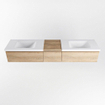 Mondiaz BUKLA Ensemble de meuble salle de bain - 200x45x34cm - 0 trous de robinet - 2 lavabos solid surface - Talc - sans poignée - 3 tiroirs - Mélamine - Chêne blanchi SW704752