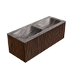 MONDIAZ KURVE-DLUX Meuble de salle de bains 120cm couleur Walnut avec 1 tiroir et 0 porte. Lavabo LEAF Double sans trou de robinet Oza. SW1432464