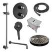 BRAUER Stripe Thermostatische Inbouw Regendouche - 3-weg - rond - 25cm douchekop - gebogen muurarm - 3-standen handdouche - doucheslang - geïntegreerde glijstang - gunmetal geborsteld PVD SW1435231