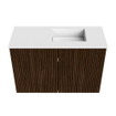 Mondiaz JOYA 60cm toiletmeubel - kleur Walnut - Wastafel FAYE positie Rechts 1 kraangat kleur Talc. SW1421298